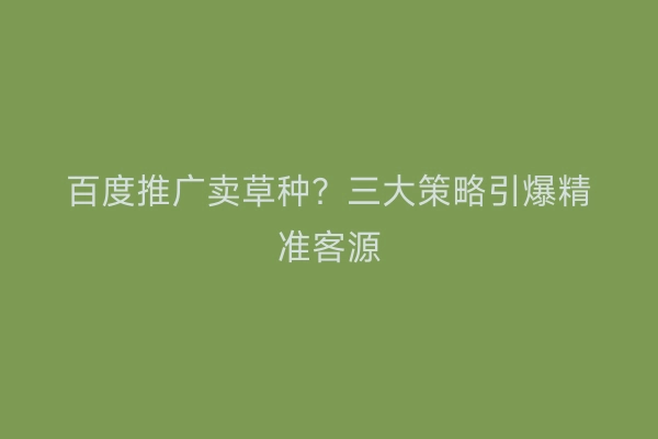 百度推广卖草种？三大策略引爆精准客源