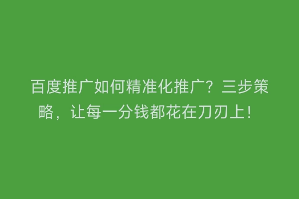 百度推广如何精准化推广？三步策略，让每一分钱都花在刀刃上！