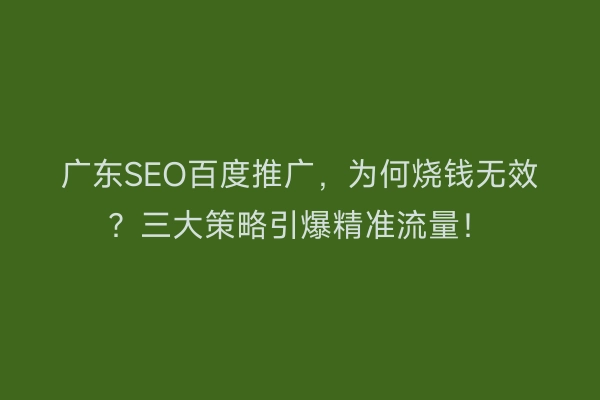 广东SEO百度推广，为何烧钱无效？三大策略引爆精准流量！