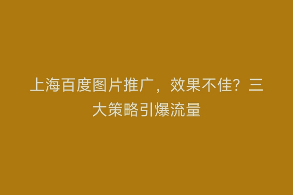 上海百度图片推广，效果不佳？三大策略引爆流量