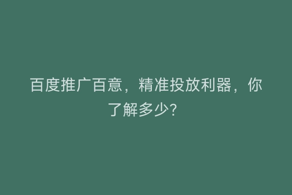 百度推广百意，精准投放利器，你了解多少？