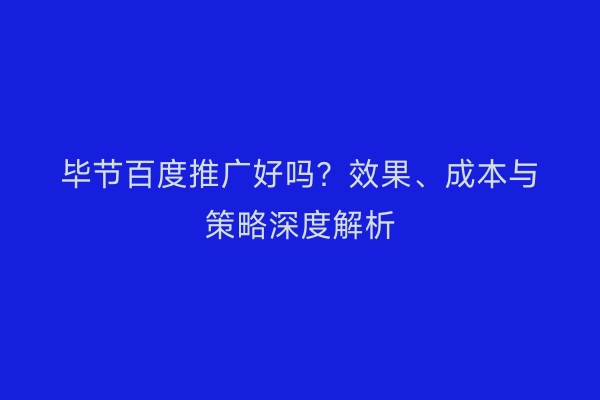 毕节百度推广好吗？效果、成本与策略深度解析