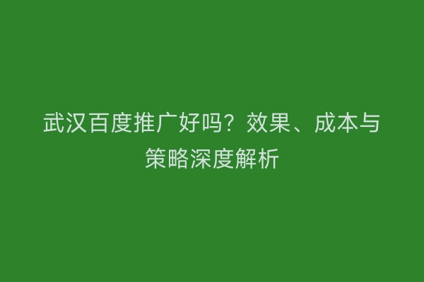 武汉百度推广好吗？效果、成本与策略深度解析