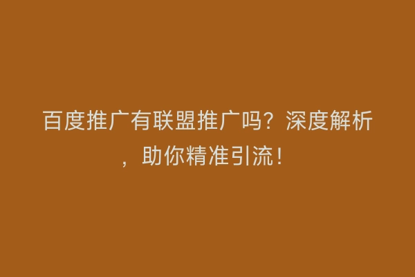 百度推广有联盟推广吗？深度解析，助你精准引流！