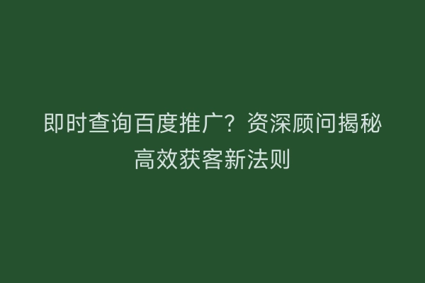 即时查询百度推广？资深顾问揭秘高效获客新法则