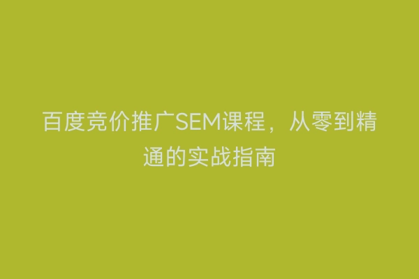 百度竞价推广SEM课程，从零到精通的实战指南