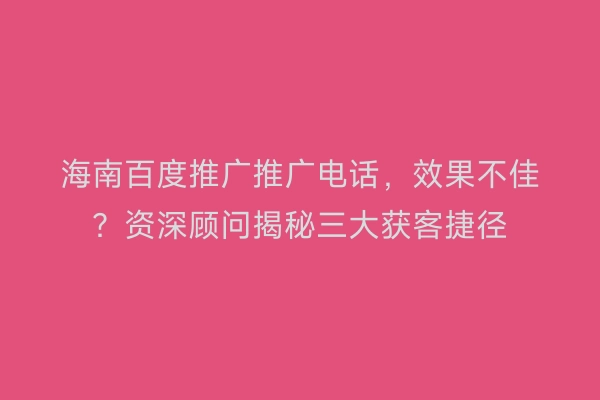 海南百度推广推广电话，效果不佳？资深顾问揭秘三大获客捷径