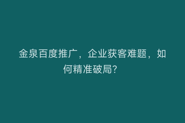 金泉百度推广，企业获客难题，如何精准破局？