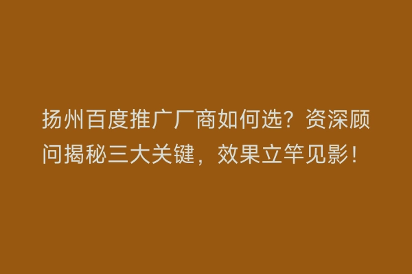 扬州百度推广厂商如何选？资深顾问揭秘三大关键，效果立竿见影！