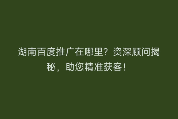 湖南百度推广在哪里？资深顾问揭秘，助您精准获客！