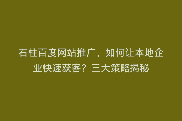 石柱百度网站推广，如何让本地企业快速获客？三大策略揭秘