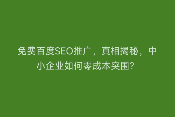 免费百度SEO推广，真相揭秘，中小企业如何零成本突围？