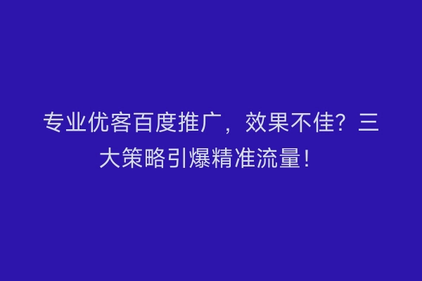 专业优客百度推广，效果不佳？三大策略引爆精准流量！