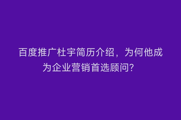 百度推广杜宇简历介绍，为何他成为企业营销首选顾问？