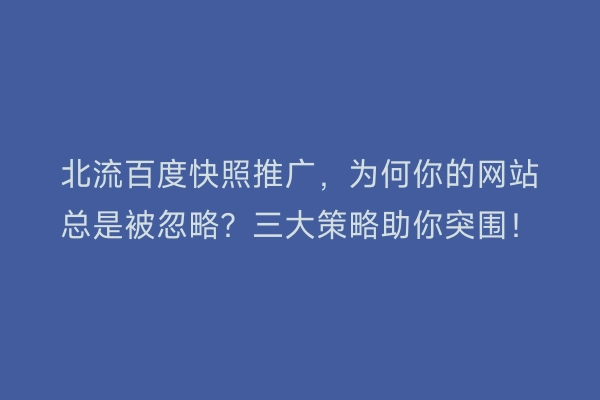北流百度快照推广，为何你的网站总是被忽略？三大策略助你突围！