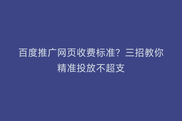百度推广网页收费标准？三招教你精准投放不超支