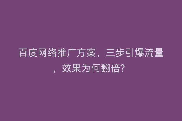 百度网络推广方案，三步引爆流量，效果为何翻倍？