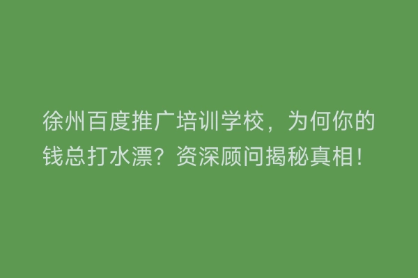 徐州百度推广培训学校，为何你的钱总打水漂？资深顾问揭秘真相！