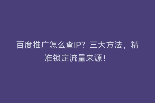 百度推广怎么查IP？三大方法，精准锁定流量来源！