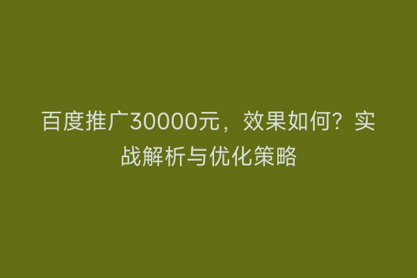百度推广30000元，效果如何？实战解析与优化策略