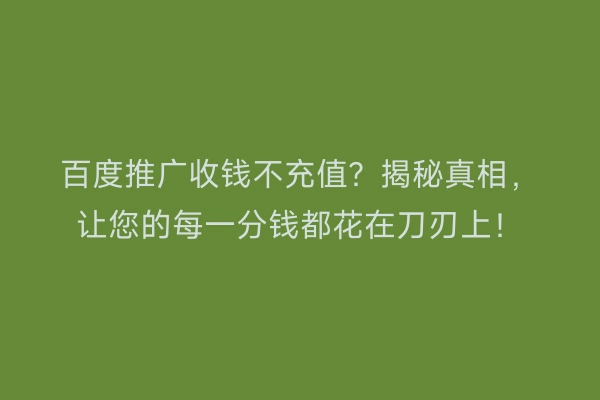 百度推广收钱不充值？揭秘真相，让您的每一分钱都花在刀刃上！