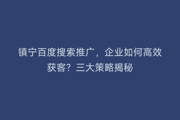 镇宁百度搜索推广，企业如何高效获客？三大策略揭秘