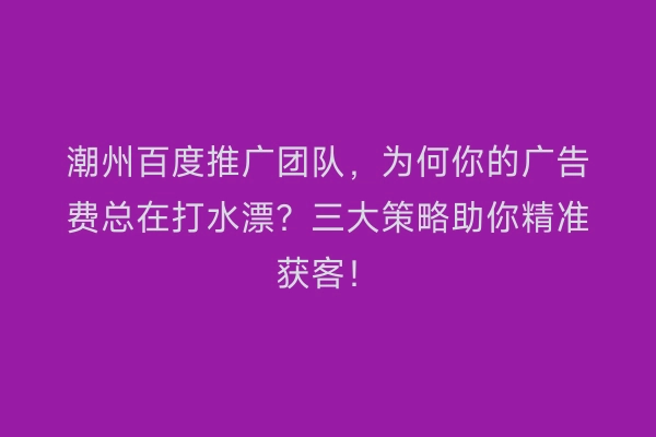 潮州百度推广团队，为何你的广告费总在打水漂？三大策略助你精准获客！