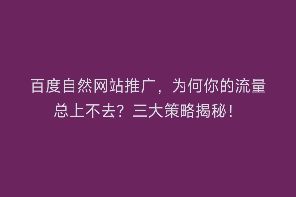 百度自然网站推广，为何你的流量总上不去？三大策略揭秘！