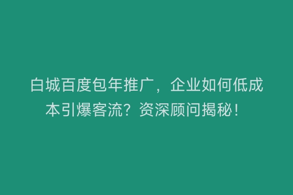 白城百度包年推广，企业如何低成本引爆客流？资深顾问揭秘！