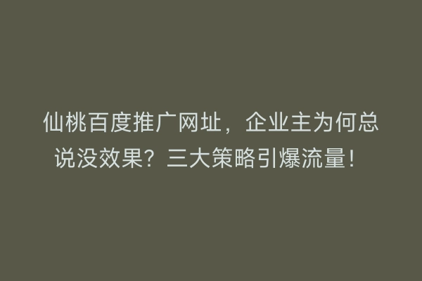 仙桃百度推广网址，企业主为何总说没效果？三大策略引爆流量！
