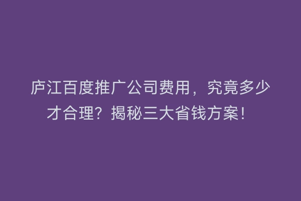 庐江百度推广公司费用，究竟多少才合理？揭秘三大省钱方案！