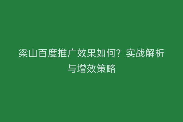 梁山百度推广效果如何？实战解析与增效策略