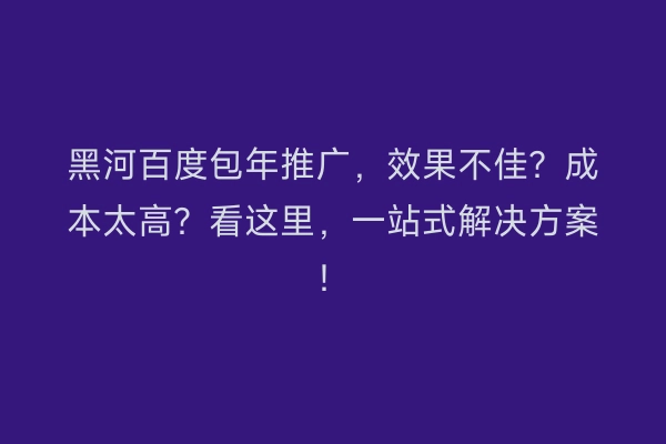 黑河百度包年推广,效果不佳?成本太高?看这里,一站式解决方案!