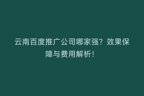 云南百度推广公司哪家强？效果保障与费用解析！
