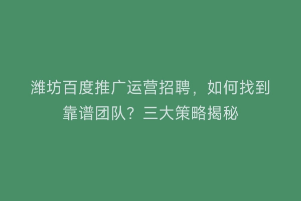 潍坊百度推广运营招聘，如何找到靠谱团队？三大策略揭秘
