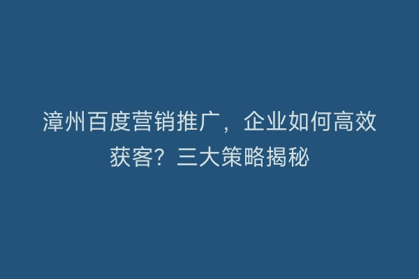 漳州百度营销推广，企业如何高效获客？三大策略揭秘