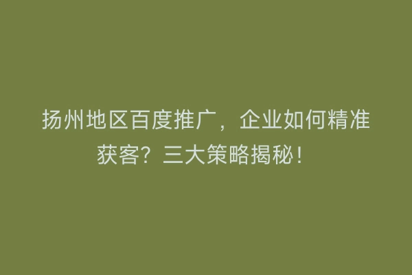 扬州地区百度推广，企业如何精准获客？三大策略揭秘！