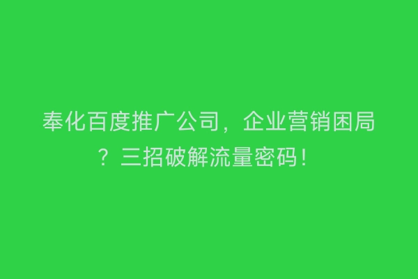 奉化百度推广公司，企业营销困局？三招破解流量密码！