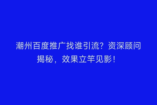 潮州百度推广找谁引流？资深顾问揭秘，效果立竿见影！