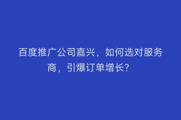 百度推广公司嘉兴,如何选对服务商,引爆订单增长?