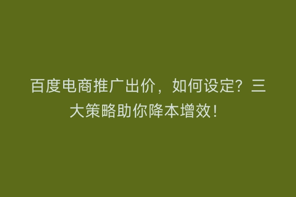 百度电商推广出价，如何设定？三大策略助你降本增效！