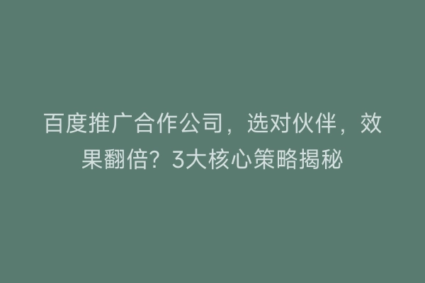 百度推广合作公司，选对伙伴，效果翻倍？3大核心策略揭秘