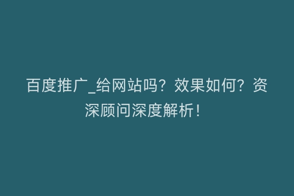 百度推广_给网站吗？效果如何？资深顾问深度解析！