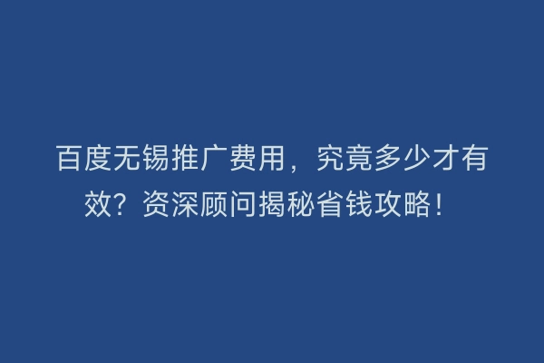 百度无锡推广费用，究竟多少才有效？资深顾问揭秘省钱攻略！