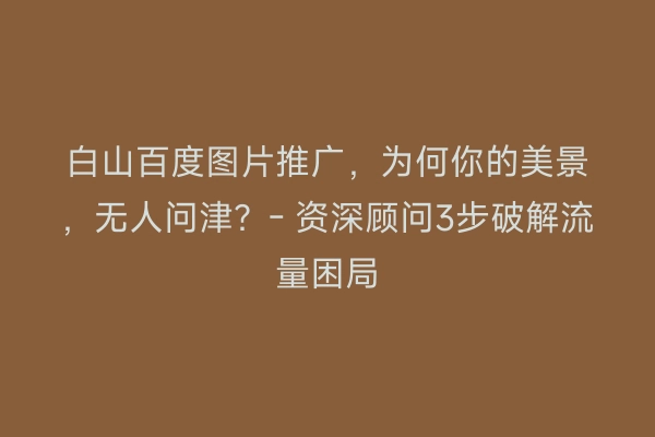 白山百度图片推广，为何你的美景，无人问津？- 资深顾问3步破解流量困局
