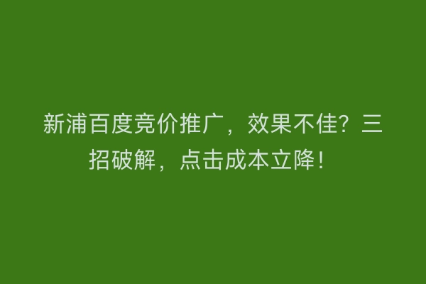 新浦百度竞价推广，效果不佳？三招破解，点击成本立降！