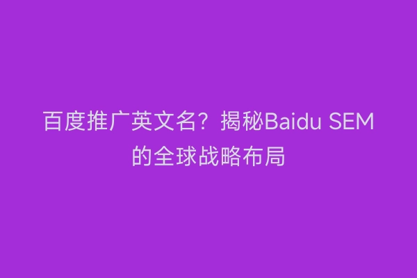 百度推广英文名？揭秘Baidu SEM的全球战略布局