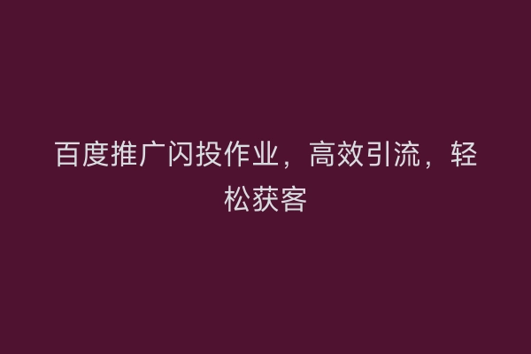 百度推广闪投作业，高效引流，轻松获客