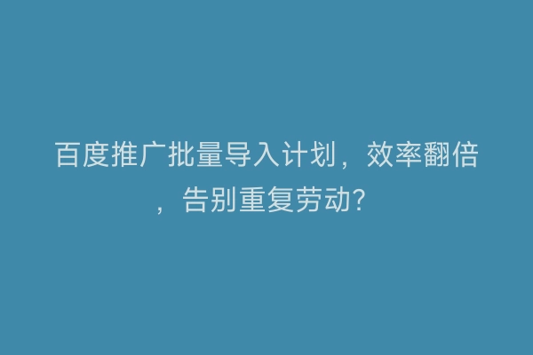 百度推广批量导入计划，效率翻倍，告别重复劳动？