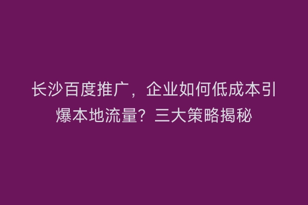 长沙百度推广,企业如何低成本引爆本地流量?三大策略揭秘